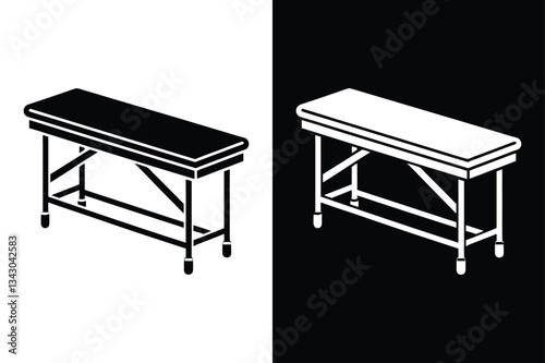 Black & White Examination Table Icon. Sleek Silhouette for Medical Use