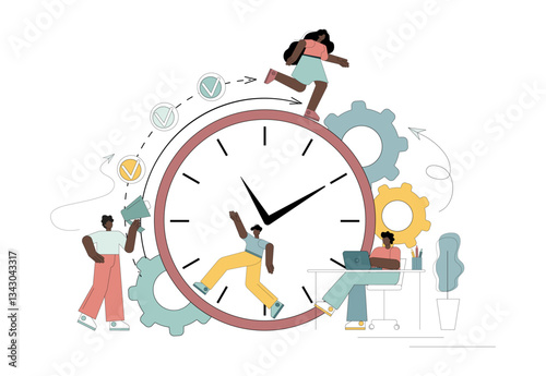 Like a squirrel in a wheel. Work under conditions of increased stress and pressure from the boss. Time management on the road to success. Vector illustration