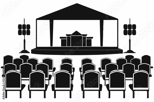 conference hall with chairs line art silhouette vector illustration