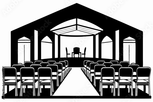 conference hall with chairs line art silhouette vector illustration