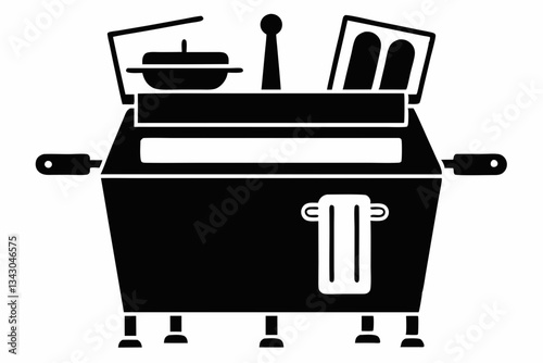 deep fryer line art silhouette vector illustration