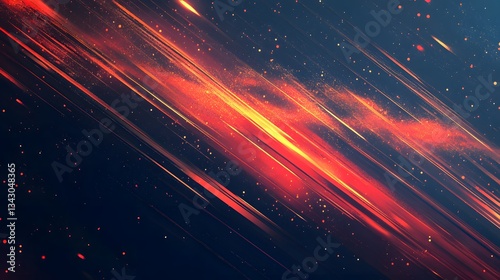 Abstract artistic background of red and orange diagonal lines on dark blue