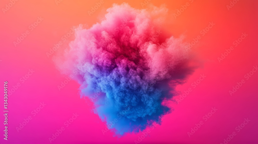 Fototapeta premium Vibrant explosion of pink, purple, and blue powder against a warm orange backdrop. A colorful, artistic image.