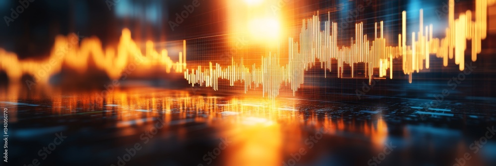 Naklejka premium Abstract financial data visualization. Glowing orange lines on a dark background reflect market trends.