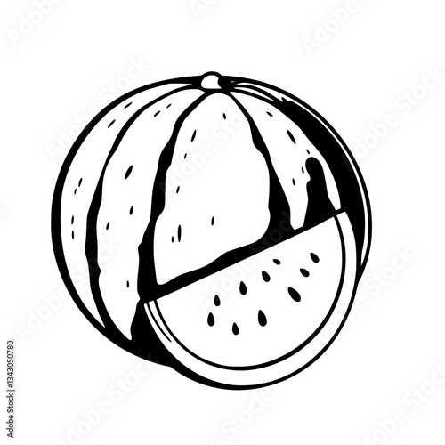 black outline vector of a whole watermelon with a slice cut out