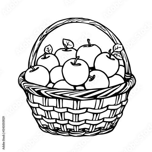 black outline vector of a basket filled with fresh apples