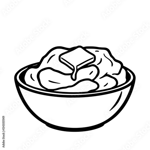 black outline vector of a bowl of mashed potatoes with a pat of melting butter