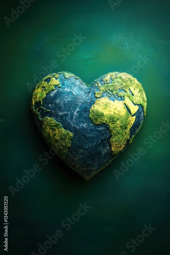 Fototapeta Naklejka Na Ścianę i Meble -  With its heart shaped form and radiant colors, this Earth illustration inspires a message of love, unity, and the urgent need to preserve our planet for future generations on black background.