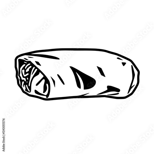 black outline vector of a burrito wrapped in foil with filling visible