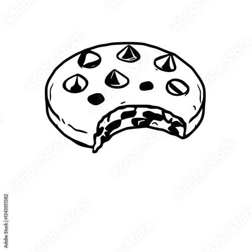 black outline vector of a chocolate chip cookie with a bite taken out