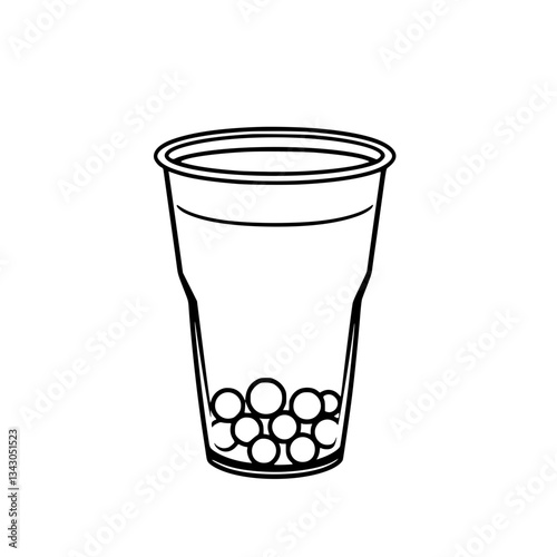 black outline vector of a cup of bubble tea with tapioca pearls at the bottom