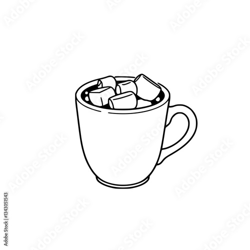 black outline vector of a cup of hot cocoa with marshmallows