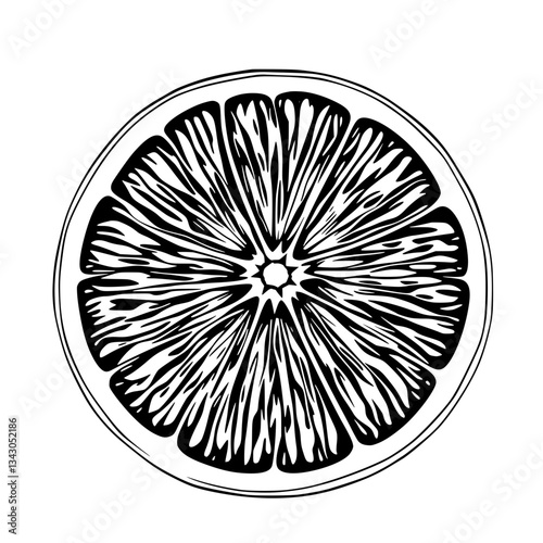 black outline vector of a fresh orange slice with pulp texture
