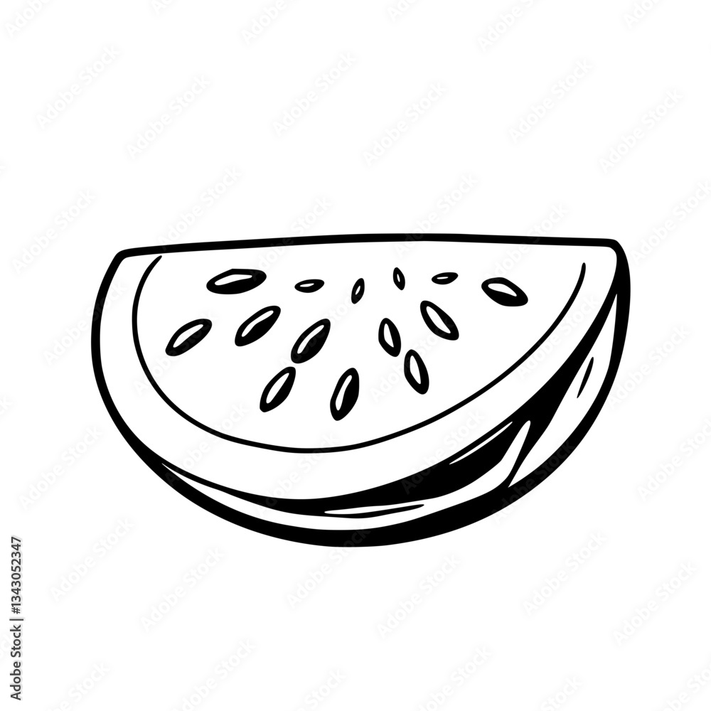 black outline vector of a fresh watermelon slice with detailed seeds black outline vector of a fresh watermelon slice with detailed seeds
