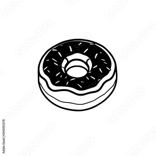 black outline vector of a gourmet donut with icing and sprinkles