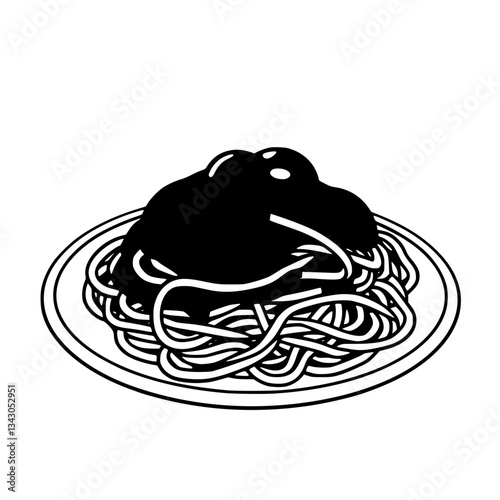 black outline vector of a plate of spaghetti with tomato sauce