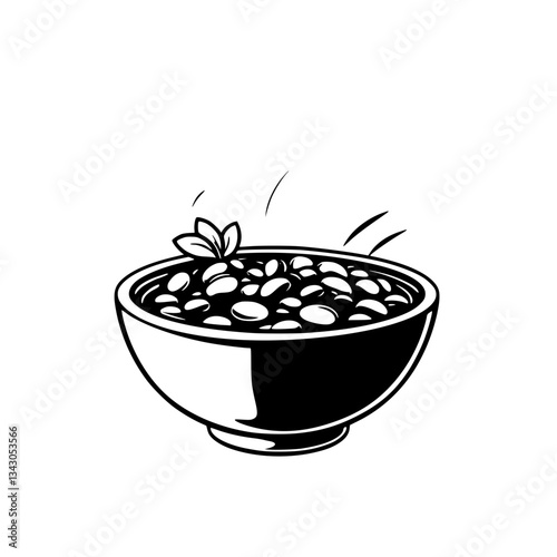 black outline vector of a steaming bowl of chili with beans