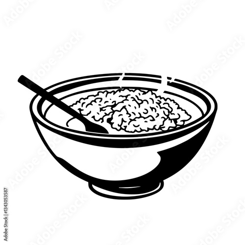 black outline vector of a steaming bowl of curry with rice