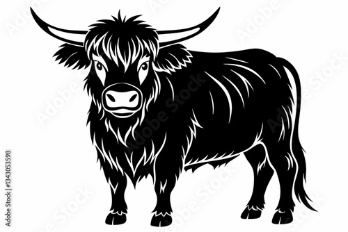 highland cow line art silhouette vector illustration