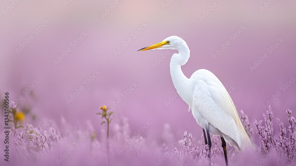 Obraz premium Space Heron Yellow Moment Right Text Empty Vibe Lavender