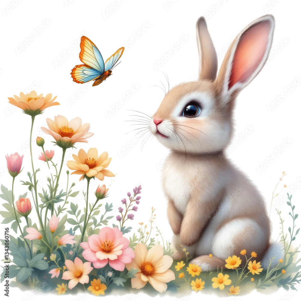 Cute Baby Bunny Clipart, Easter Rabbit, Spring Floral Bunny Cute Baby Bunny Clipart, Easter Rabbit, Spring Floral Bunny