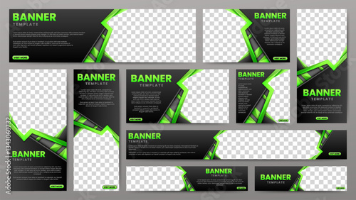 Black and Lime Green Abstract Banner Template Set for Web Design, Business, Marketing, Social Media Ads