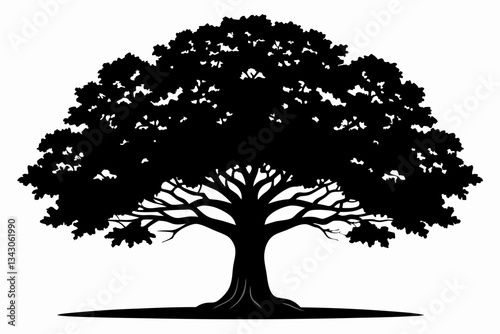 oak tree line art silhouette vector illustration