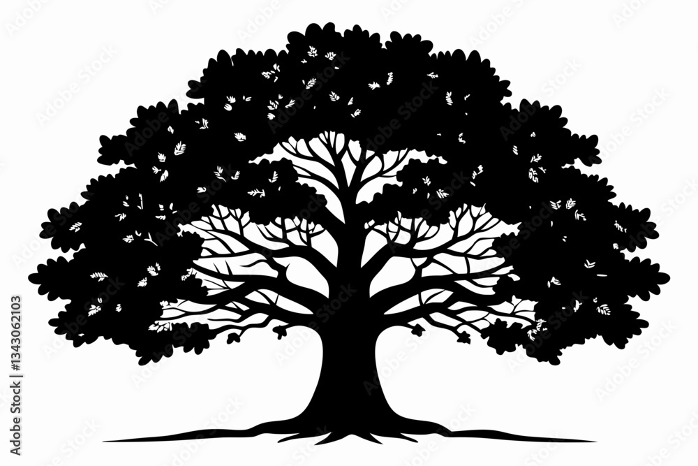 Fototapeta premium oak tree line art silhouette vector illustration