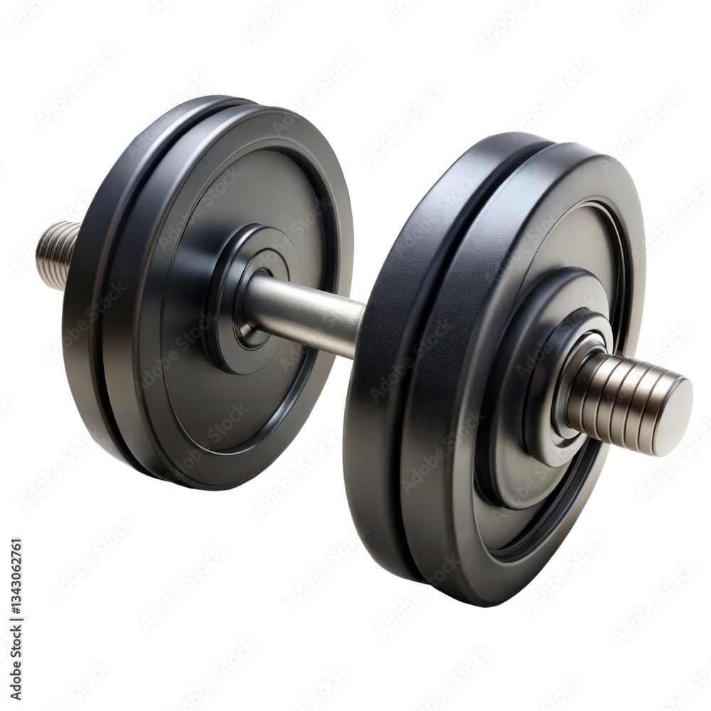 Naklejka premium A sleek, black dumbbell featuring smooth rubber grips, perfect for strength training and fitness enthusiasts.