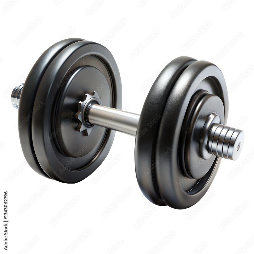 Naklejka premium A sleek, modern black dumbbell with chrome accents, symbolizing fitness and strength training.