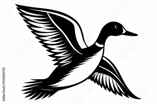 pintail duck flying line art silhouette vector illustration