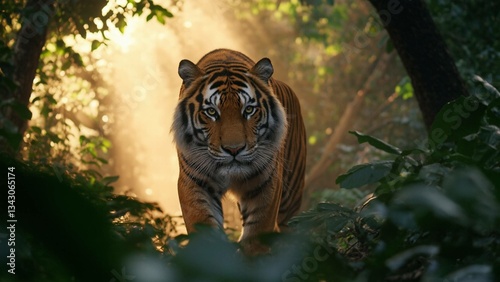 Majestic Tiger with Peaceful Mood Walking in Forest