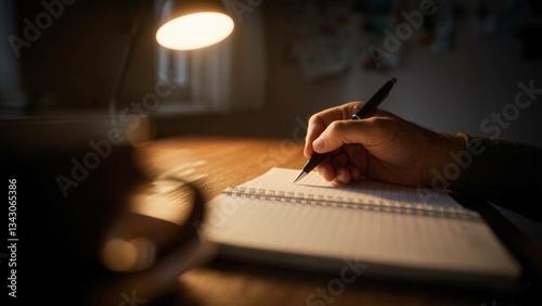 Person Writing in Notebook with Thoughtful Scene