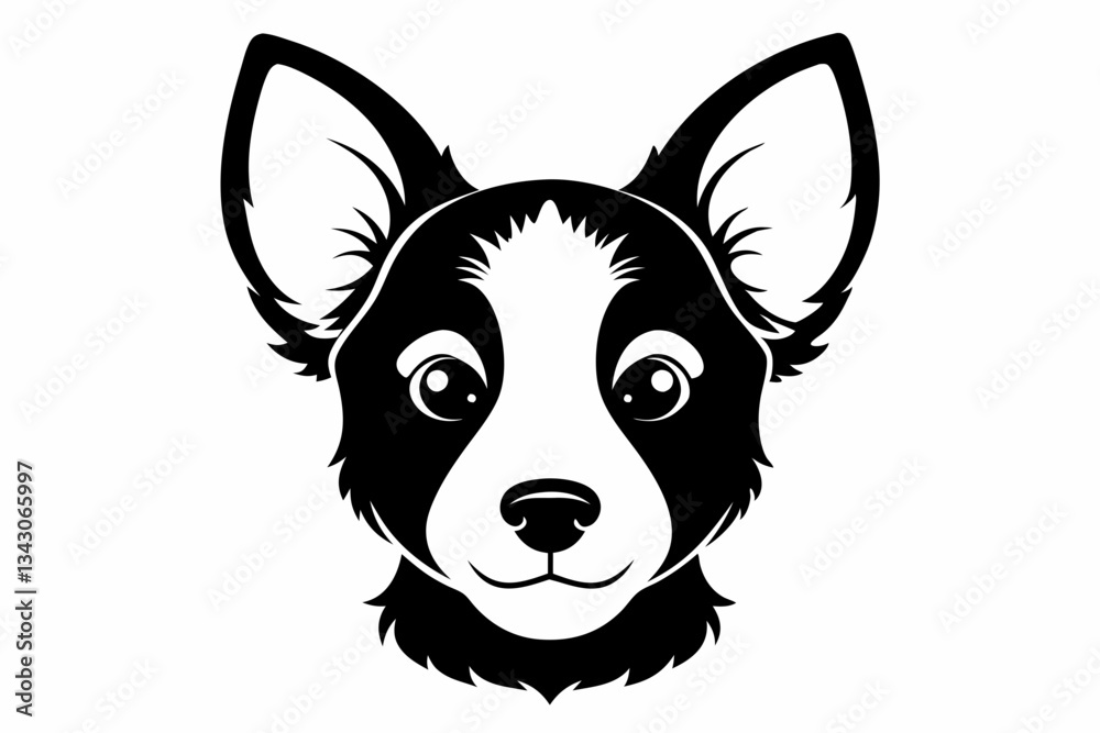 puppy head line art silhouette vector illustration