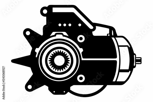 starter motor line art silhouette vector illustration