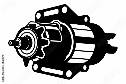 starter motor line art silhouette vector illustration