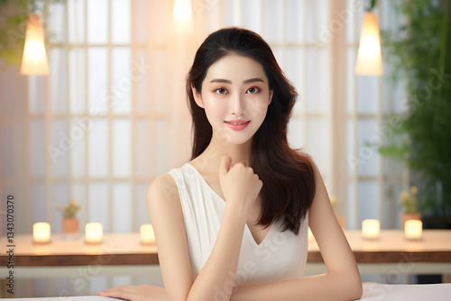 Radiant Young Woman with Fresh, Glowing Skin, Wearing a Creamy White Blouse, Smiling with Joy and Confidence Free Download Radiant Young Woman with Fresh, Glowing Skin, Wearing a Creamy White Blouse, Smiling with Joy and Confidence - GFXLoad