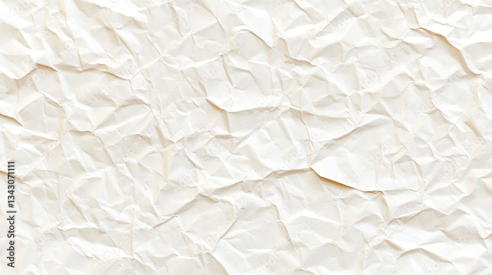 Obraz premium Crinkled paper texture. Crumpled, light-beige surface background. Abstract material close-up shot