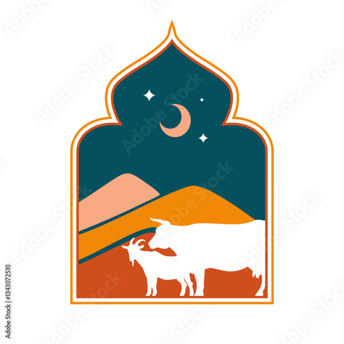 Greeting Card Template for Eid Al Adha – Islamic Feast of Sacrifice Celebration and Idul Qurban Design