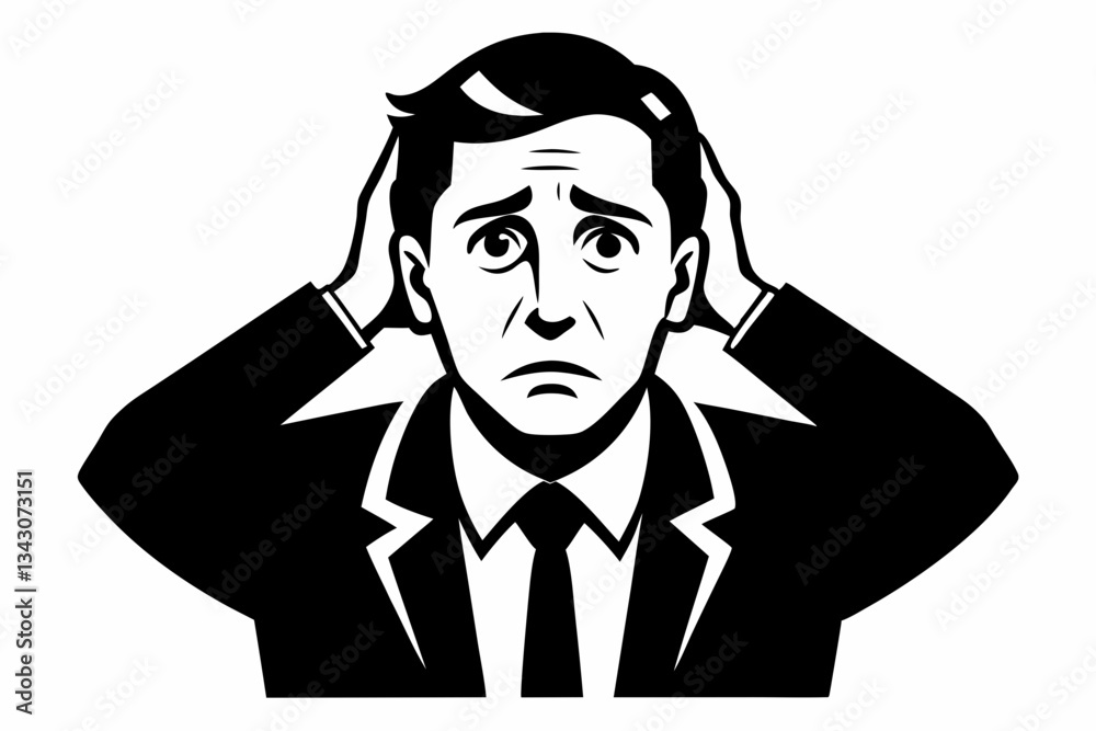 worried businessman line art silhouette vector illustration worried businessman line art silhouette vector illustration