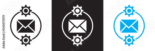 Email automation icon.  automating mail delivery icon. Vector illustration. isolated on white and black background. EPS 10