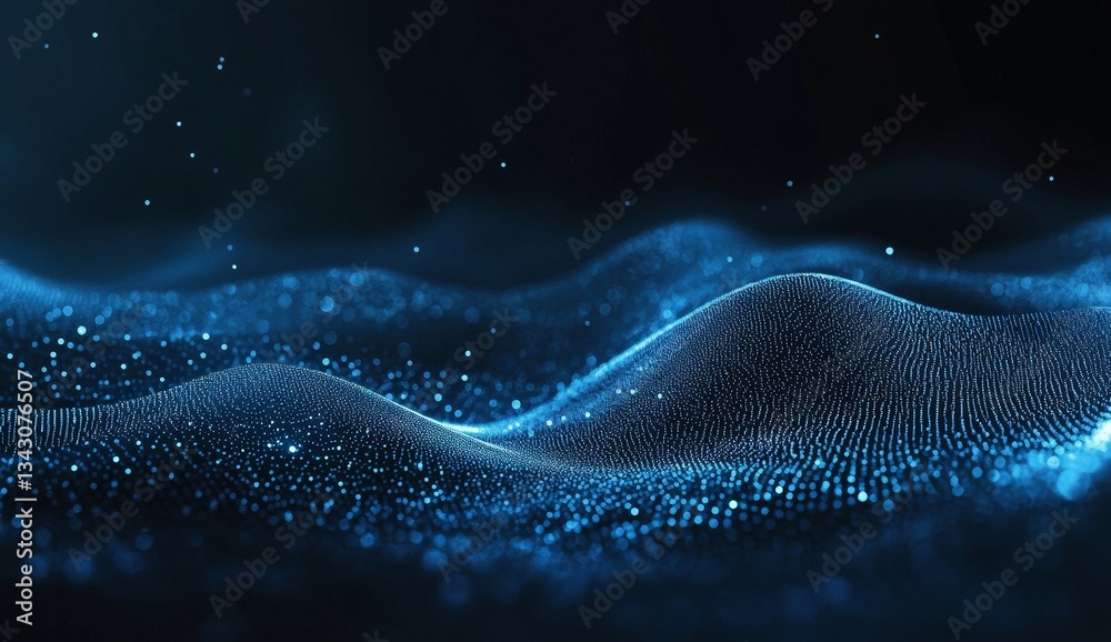 Abstract digital wave pattern. A mesmerizing display of flowing, undulating data points. Fluidity and dynamism are captured in a dark, cool-toned backdrop Abstract digital wave pattern. A mesmerizing display of flowing, undulating data points. Fluidity and dynamism are captured in a dark, cool-toned backdrop