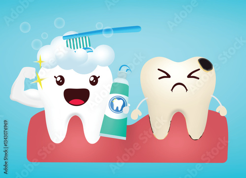 Emoji teeth vector design. Dental emojis in white, clean and brushing with yellow cavity tooth decay for oral health care hygiene awareness. Vector illustration.
