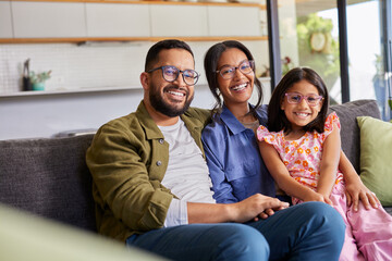 Portrait of smiling multiethnic family wearing eyeglasses
