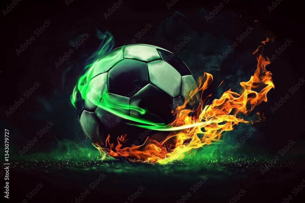 Fototapeta premium Football imagery featuring dynamic fire effects.