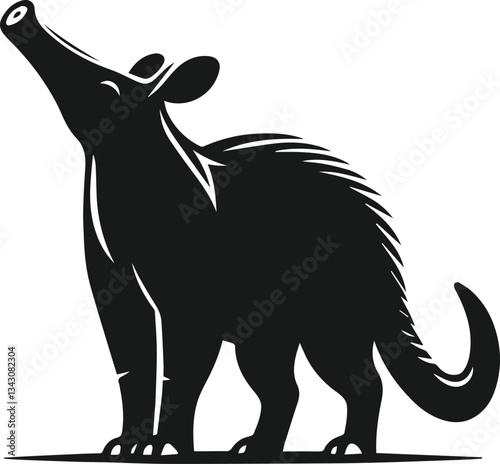 Aardvark standing on its hind legs and sniffing the air animal silhouette vector