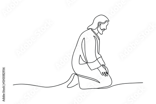 SingleLine Drawing of Jesus Christ Kneeling in Prayer