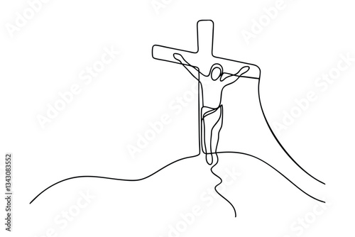 Continuous Line Drawing Jesus Christ Crucifixion, Cross, Sacrifice, Faith, Hope, Redemption, Salvation