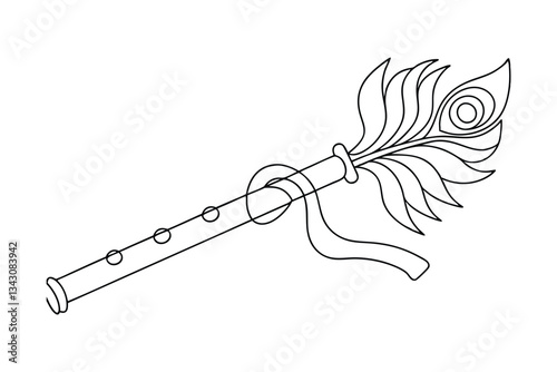 Krishna's Flute Adorned with a Peacock Feather Hindu Deity Symbol