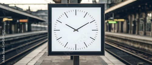 Large Station Clock at Platform Capturing Urban Transit Atmosphere